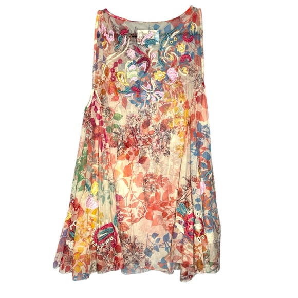 Johnny Was Mazzy Flared Floral Embroidered Sheer Mesh Tank Top XS No Slip - Picture 6 of 15